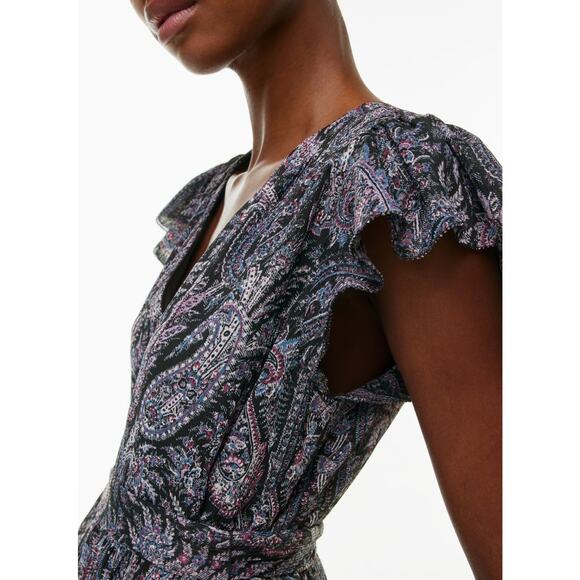 NEW Aritzia Little Moon SOL Multicolor Paisley Flutter Sleeve Belt Mini Dress M - Picture 2 of 13